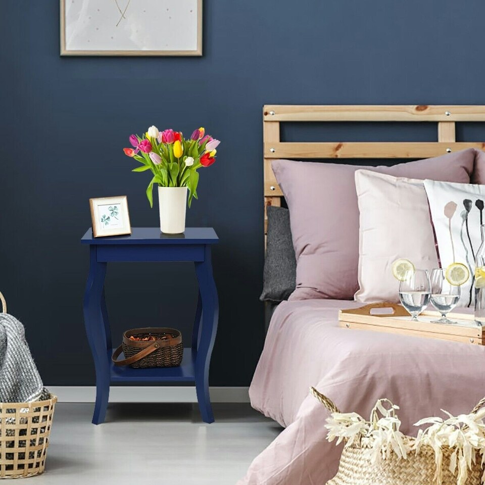 image 1 of COSTWAY Sofa Side Table With Open Storage Shelves Blue