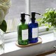 image 5 of Harbour Housewares 2pc Glass Soap Dispenser Set with Bamboo Tray & Labels - 500ml - Green/White