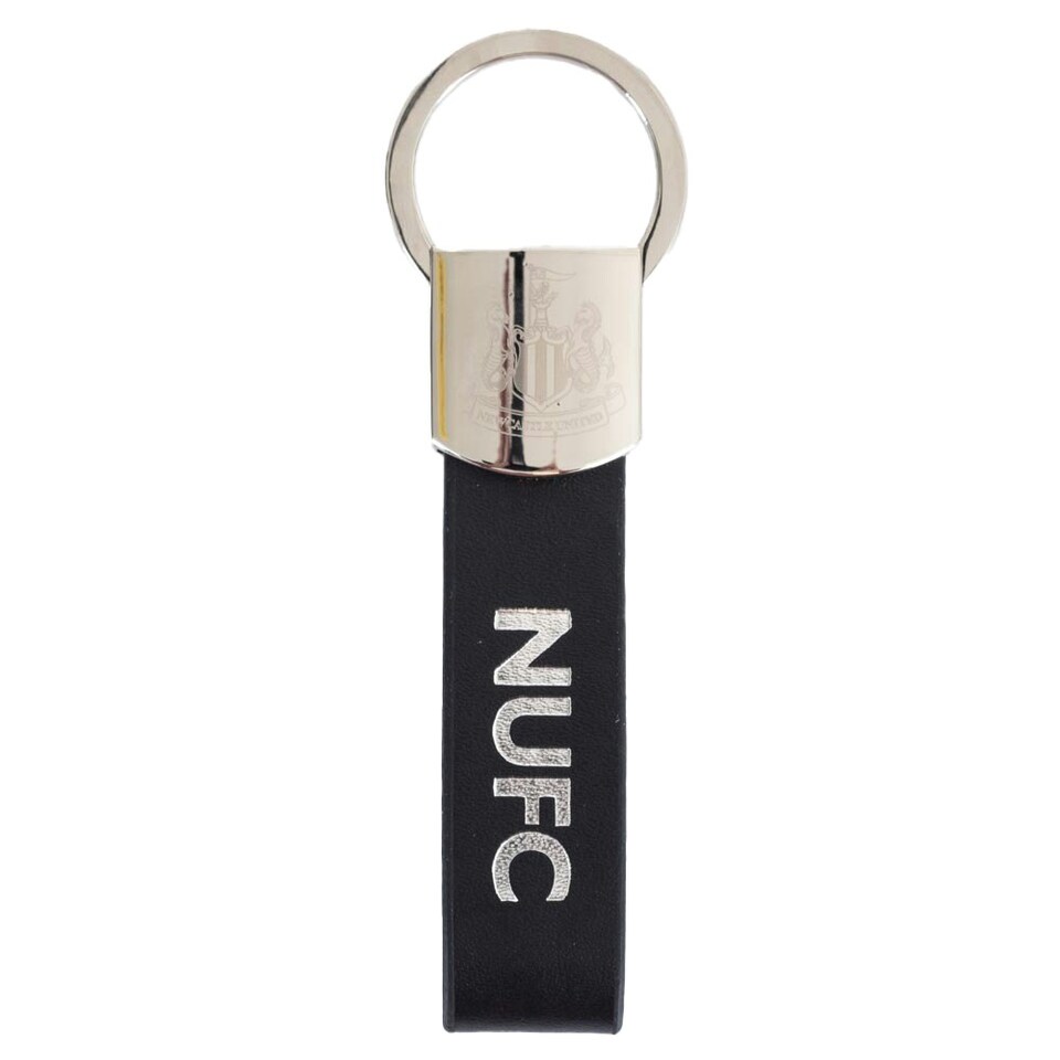 image 1 of Newcastle United FC Crest Leather Strap Keyring - Black/White/Silver - One Size