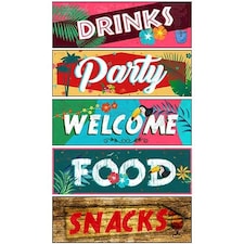 Hawaii Food And Drinks PVC Party Sign Decorations 60cm x 20cm - Pack of 5