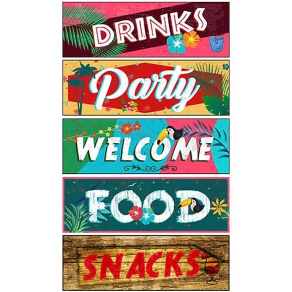Hawaii Food And Drinks PVC Party Sign Decorations 60cm x 20cm - Pack of 5