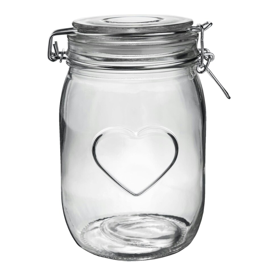 image 1 of Nicola Spring Heart Glass Storage Jars with Labels - 1 Litre - Clear Seal - Pack of 3