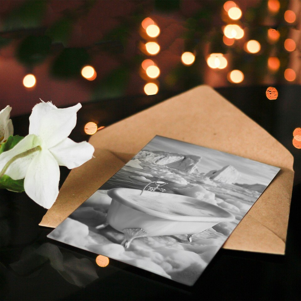 image 1 of Elegant Bathtub Polar Ice Cap Black White Surreal Birthday Greeting Card