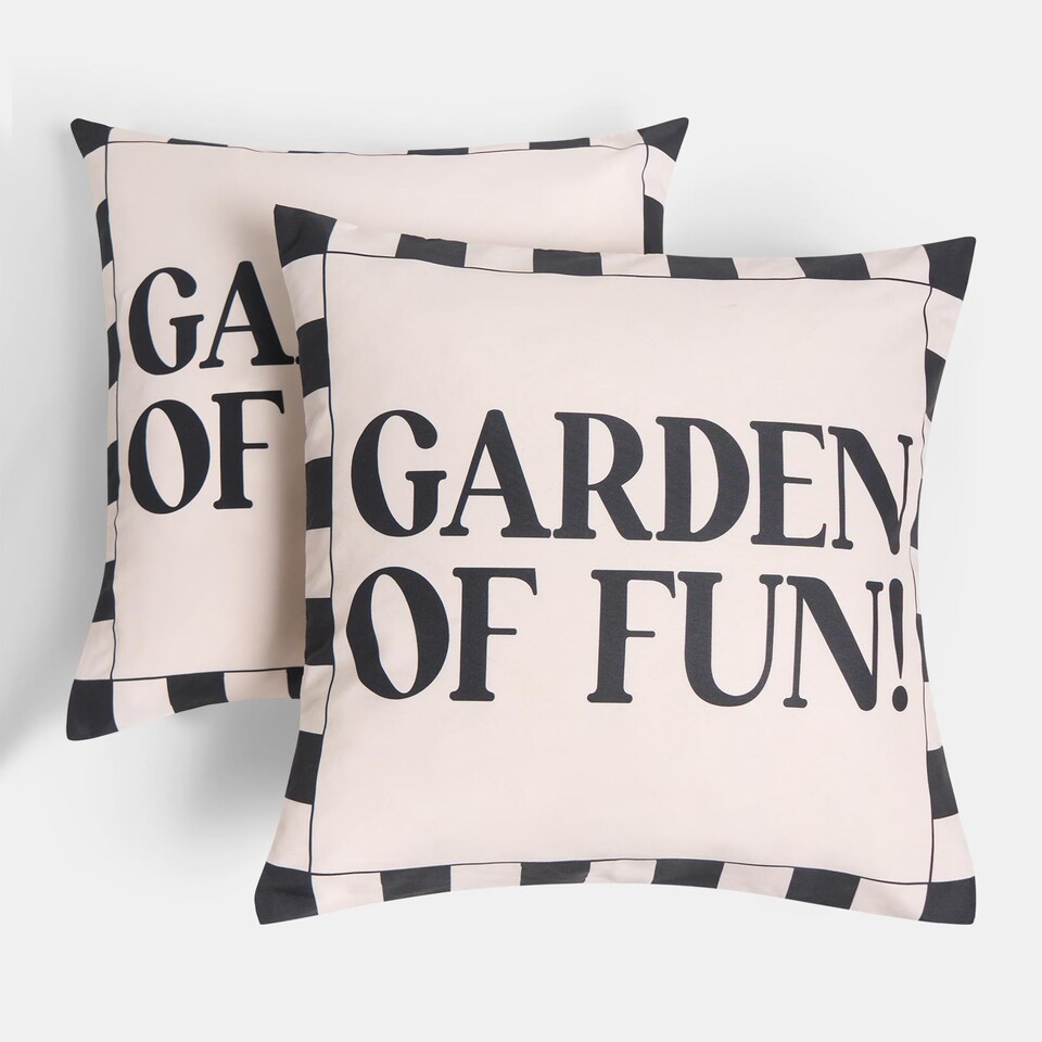 image 1 of OHS 2 x Garden of Fun Slogan Garden Cushion Covers Outdoor Water Resistant