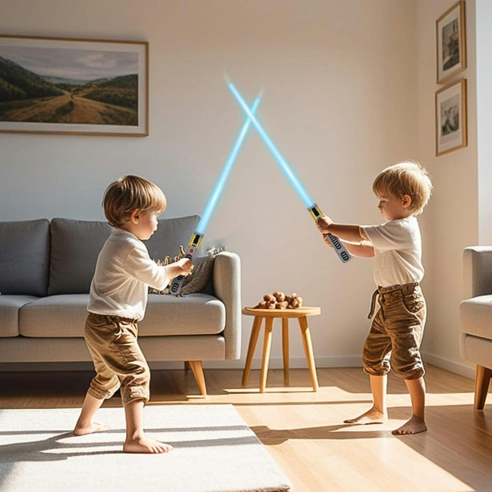 image 1 of Space Sword Telescopic Light-Up Toy - 7-Color LED, Sound Effects, Mute Mode & 60-Inch Extendable Role-Play Toy for Kids Ages 3plus
