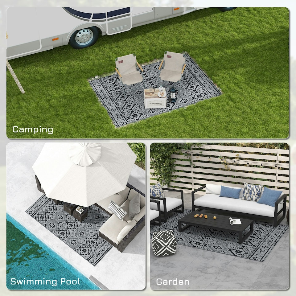 image 1 of Outsunny Reversible Waterproof Outdoor Rug W/ Carry Bag, 182 x 274cm