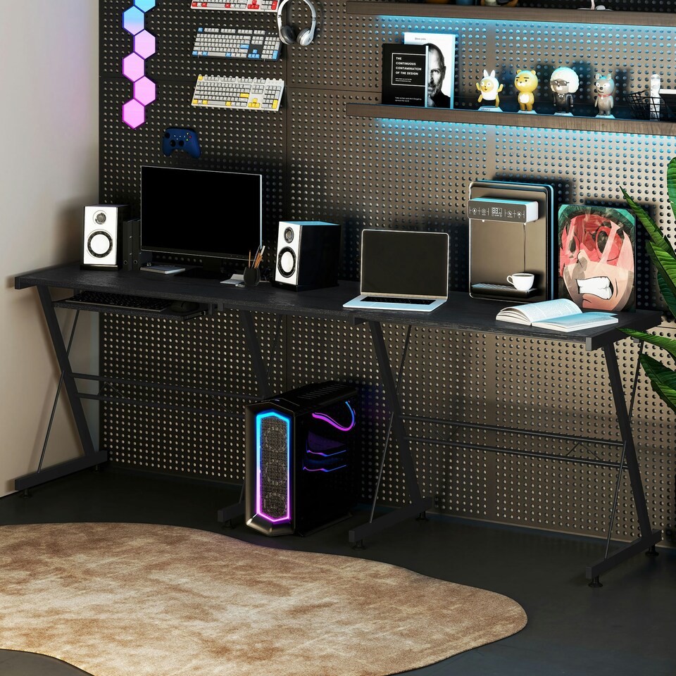 image 1 of HOMCOM L Shape Desk Straight Corner Table Office Gaming Laminated Sturdy Black
