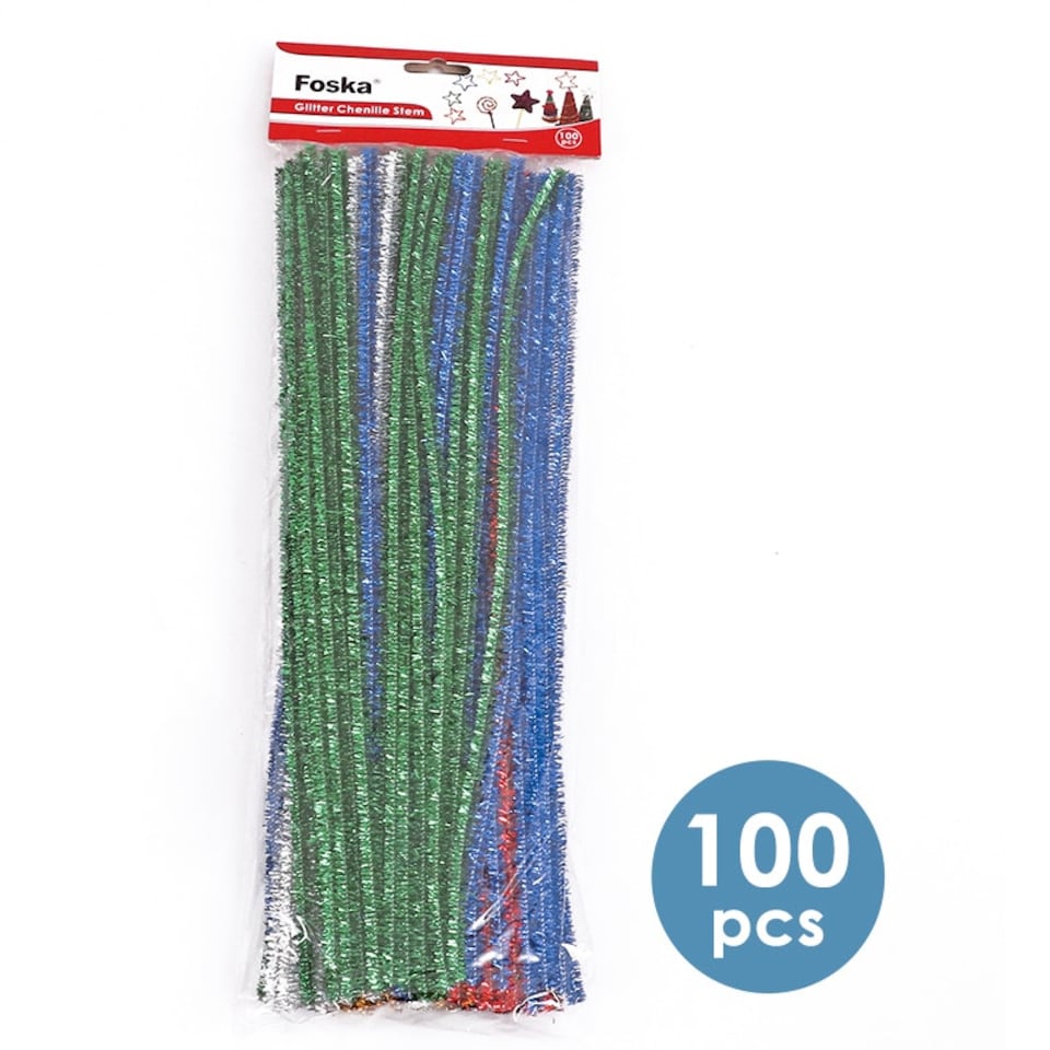 image 1 of Pack of 100 Assorted Glitter Chenille Stem Pipe Cleaners 0.6 x 30cm