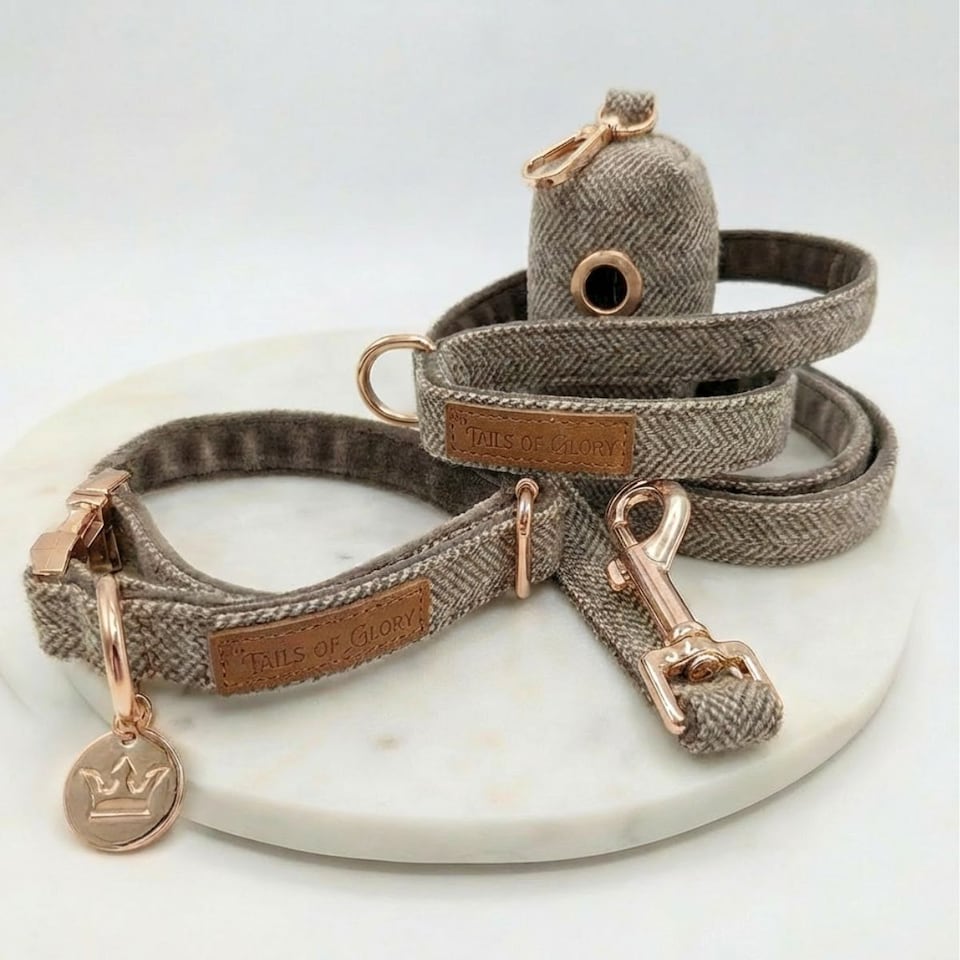 image 1 of Luxury Brown Tweed Dog Walking Set - 3 Piece