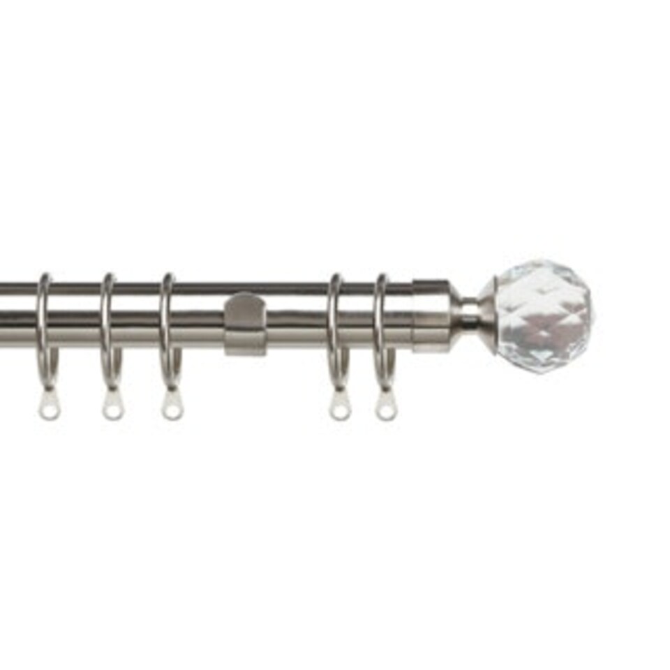 image 1 of 35mm Fixed Length Metal Curtain Pole Set Satin Silver Acrylic Ball Finial 220cm | Silver | Silver