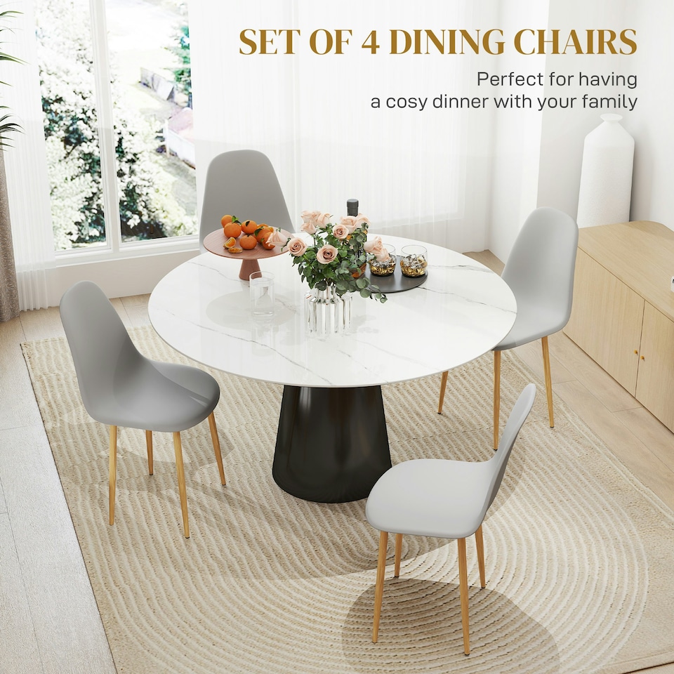 image 1 of HOMCOM Dining Chairs Set of 4 w/ Curved Back, Steel Legs, Grey Grey