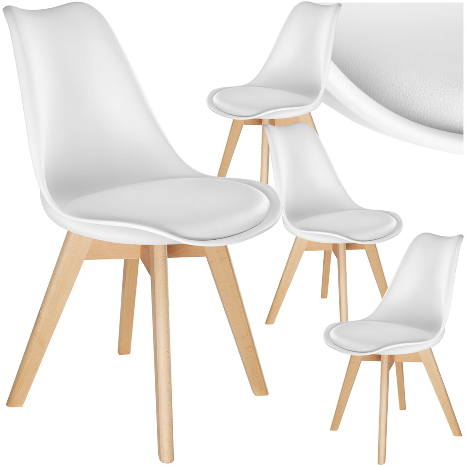 image 1 of Dining Chairs Frederikke - padded, ergonomic shape, wooden legs - Set of 4 White