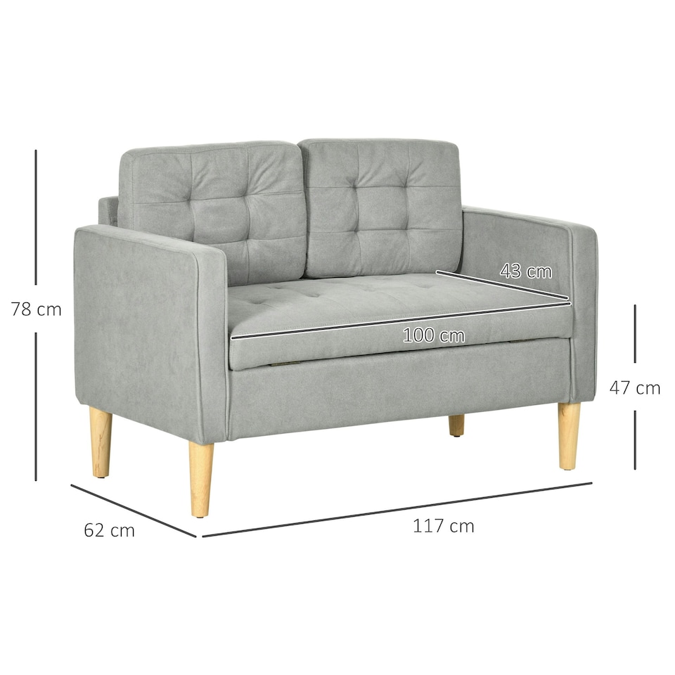 image 1 of HOMCOM Compact Loveseat Sofa 2 Seater Sofa with Wood Legs, Light Grey