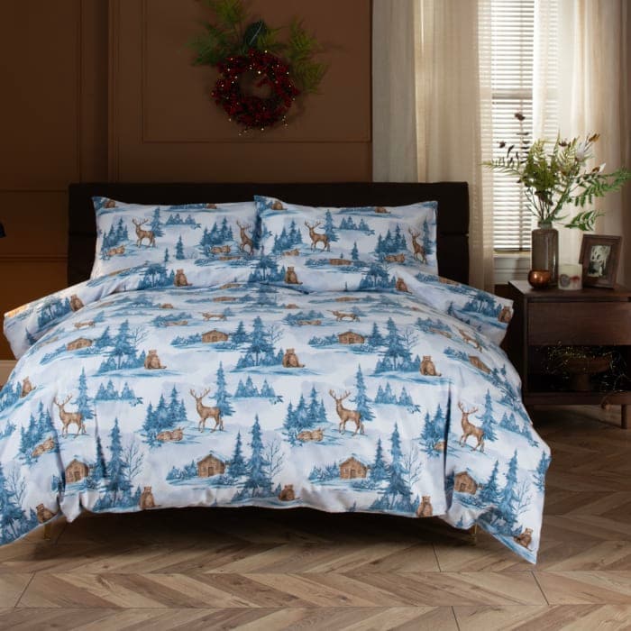 Snowy Bear Blue Brushed Cotton Duvet Cover Set