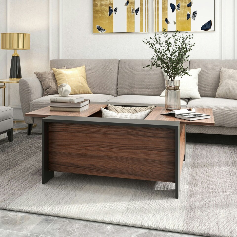 image 1 of COSTWAY Coffee Table w/Sliding Top Extendable Cocktail TeaTable Brown