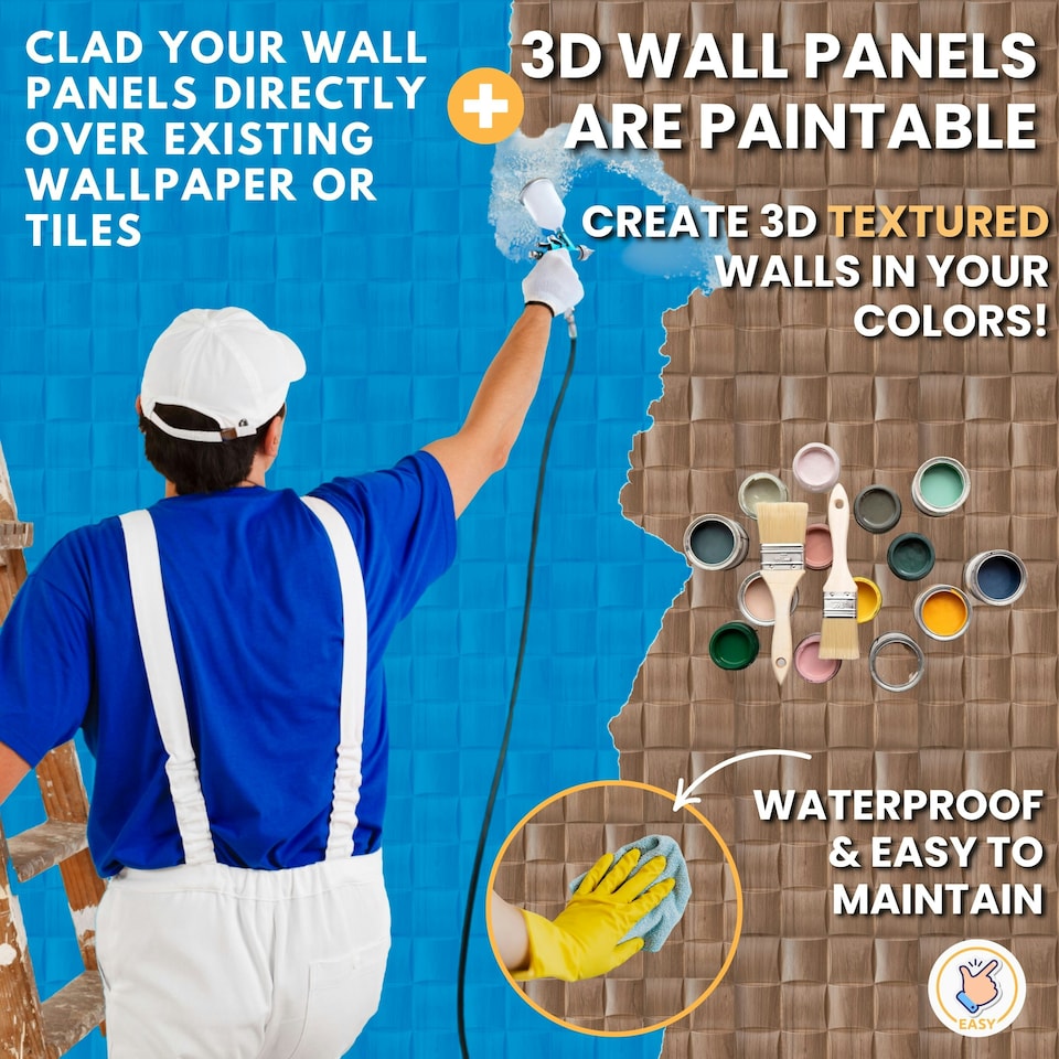 image 1 of NOVECRAFTO Lattice Effect 3D Wall Panels – 6 Sheets Covering 1.5m² | 16.15ft² Interior Cladding Set | Square Grid Design – Each Panel 50x50cm Wooden