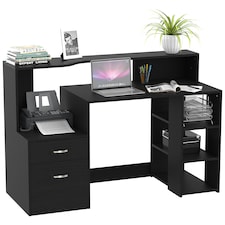 HOMCOM Multi-Storage & Workstation Desk Table Storage Shelves Home Office Black