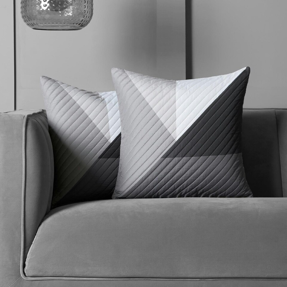 image 1 of OHS 2 x Ralph Geometric Pinsonic Filled Cushions, 45x45cm - Grey