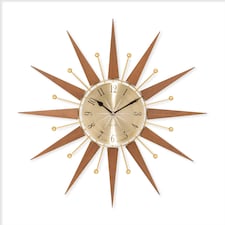 Acctim Wolcott Large Wall Clock Sunburst Quartz Mid-century Metal & Wooden Spoke Dark Wood 50cm