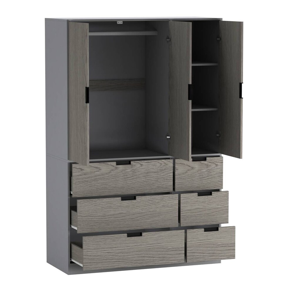 image 1 of RIGA 3 Door 6 Drawer Wardrobe | Grey | Grey & Cedar Grey | 10 x 44.5 x 79 | 1