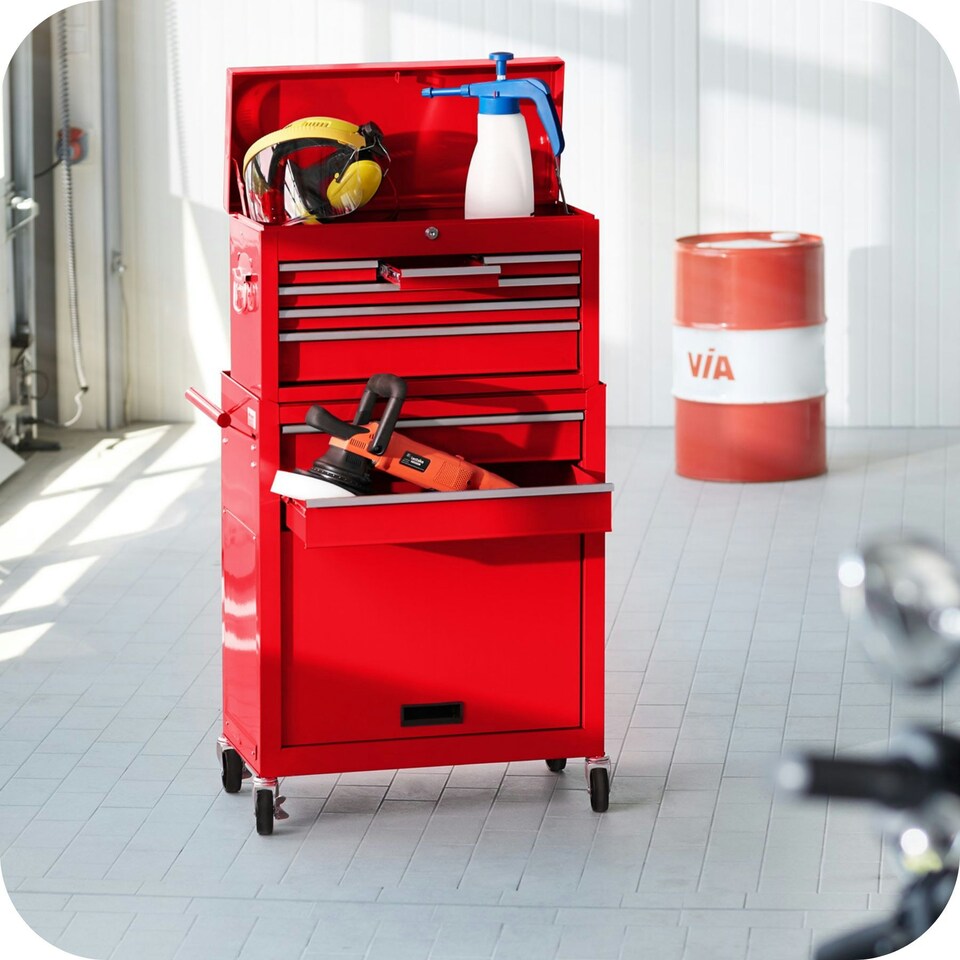 image 1 of Tool Chest - 8 drawers, 4 wheels, multiple layouts, lockable Red
