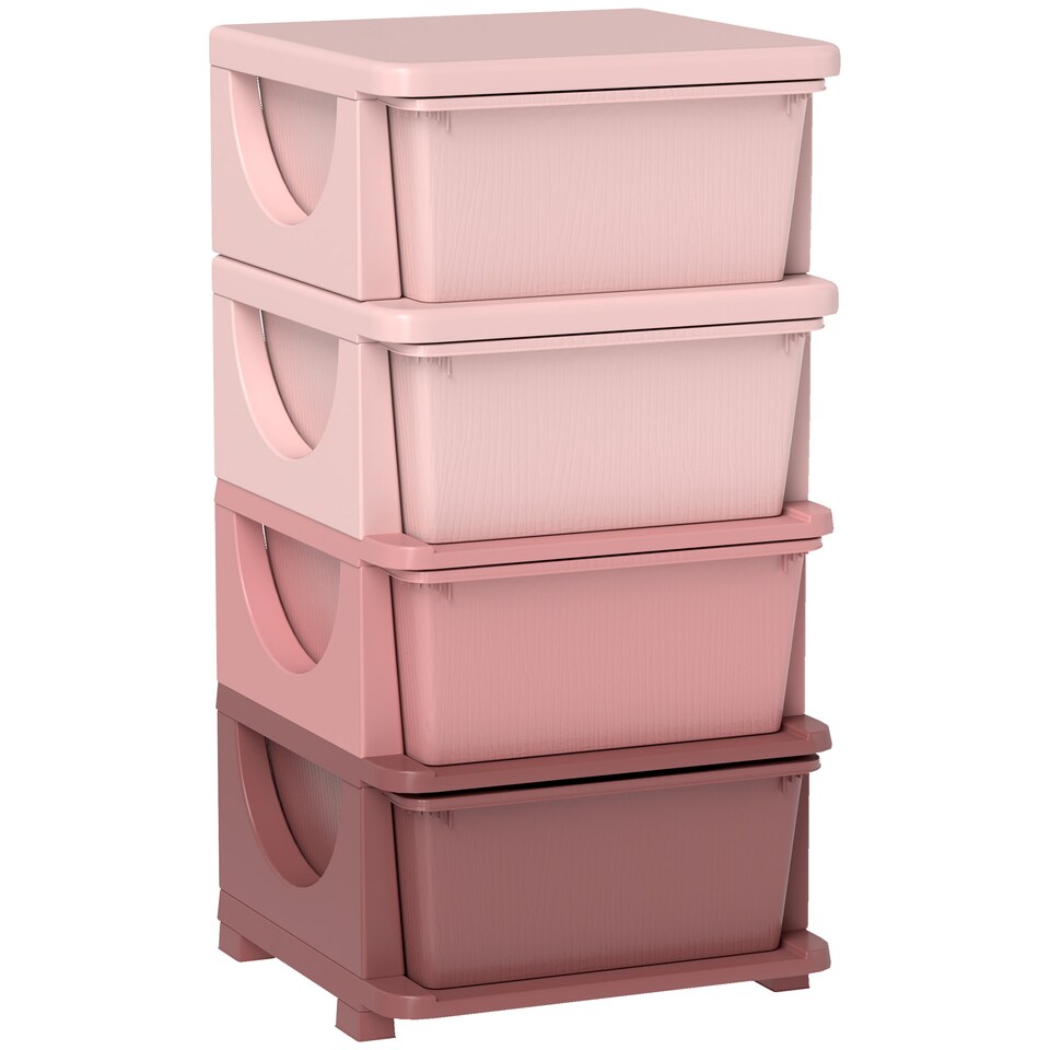 image 1 of HOMCOM 4 Drawers Plastic Storage Units, 4 Tier Kids Storage Units, Children Toy Chest for Nursery, Playroom, Bedroom, Pink | Pink