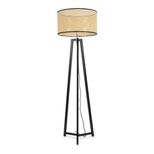 ValueLights Lottie Black Wood Tripod Floor Lamp Natural Cane Shade