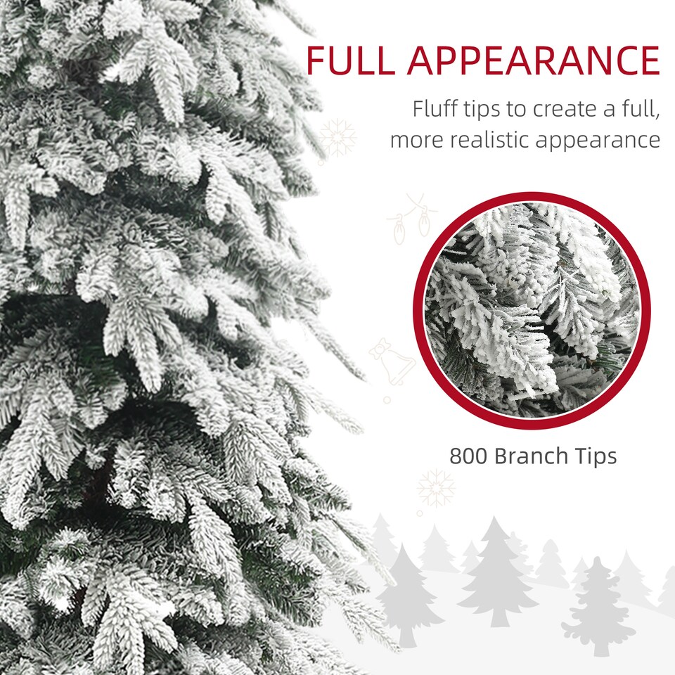 image 1 of HOMCOM 7ft Pencil Artificial Christmas Tree, Snow Flocked mas Tree with Downswept Branches and 800 Tips, Auto Open, Steel Base, Holiday Decoration for Home Office, Green