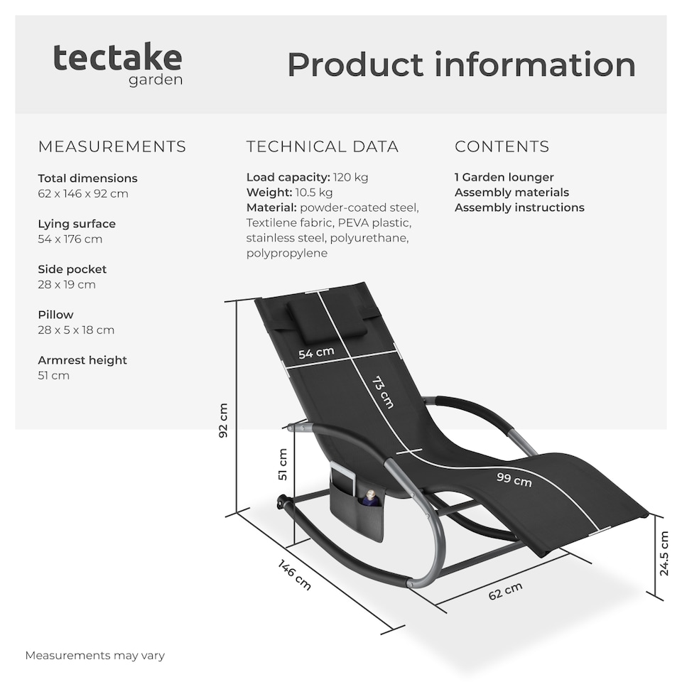 image 1 of Sun Lounger Taya with a Modern Design, Rocking Function and Breathable Surface | Black | black | 1