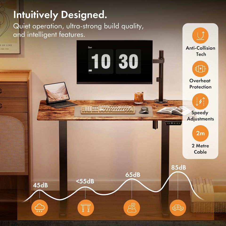 image 1 of VonHaus Large Adjustable Electric Standing Desk with USB-C charging