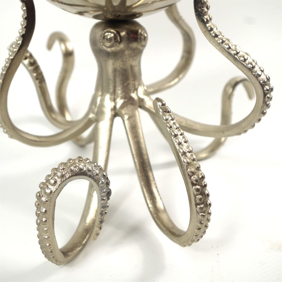 image 1 of 28cm Silver Metal Octopus Bowl Style Planter | Silver
