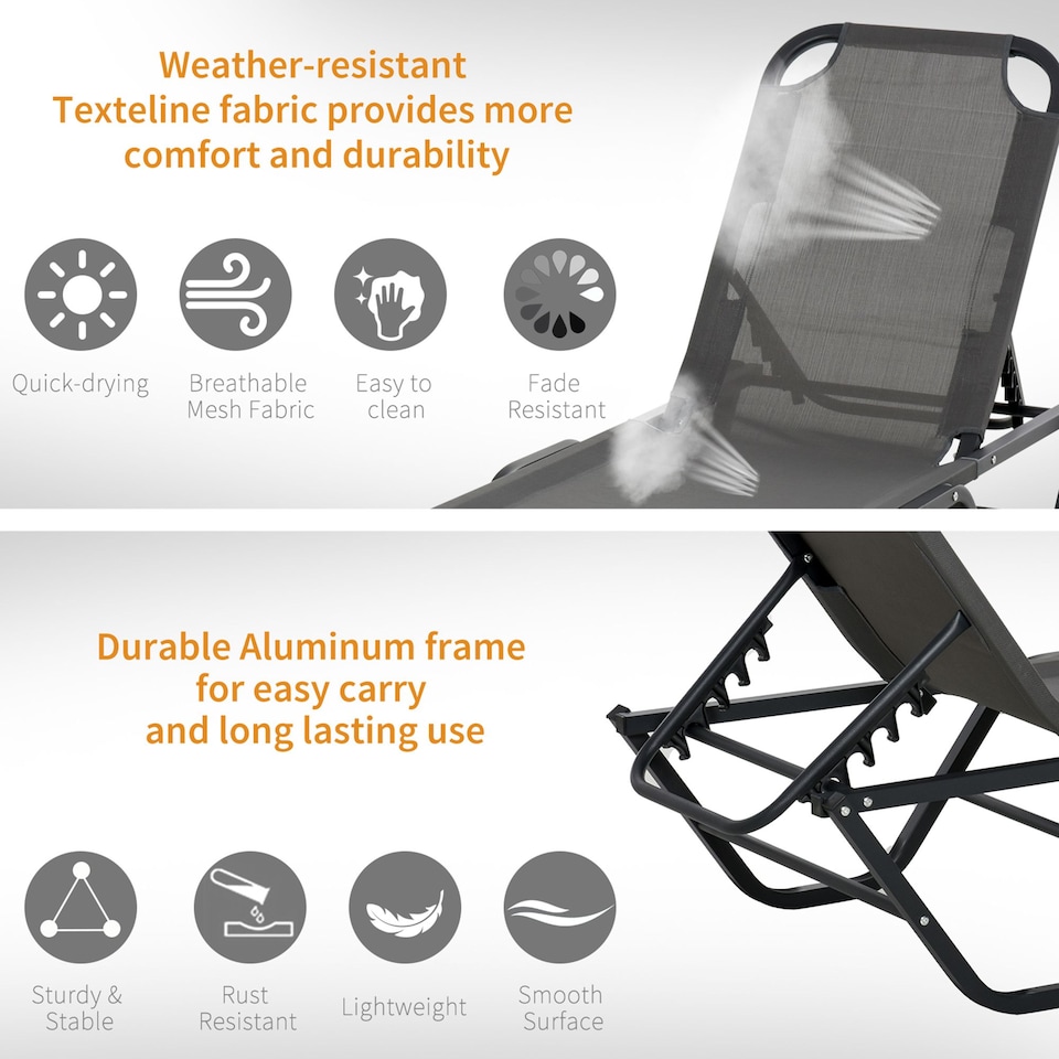 image 1 of Outsunny Sun Lounger Relaxed Recliner with 5-Position Adjustable Backrest Aluminium Frame for Pool, Sun Bathing, Grey