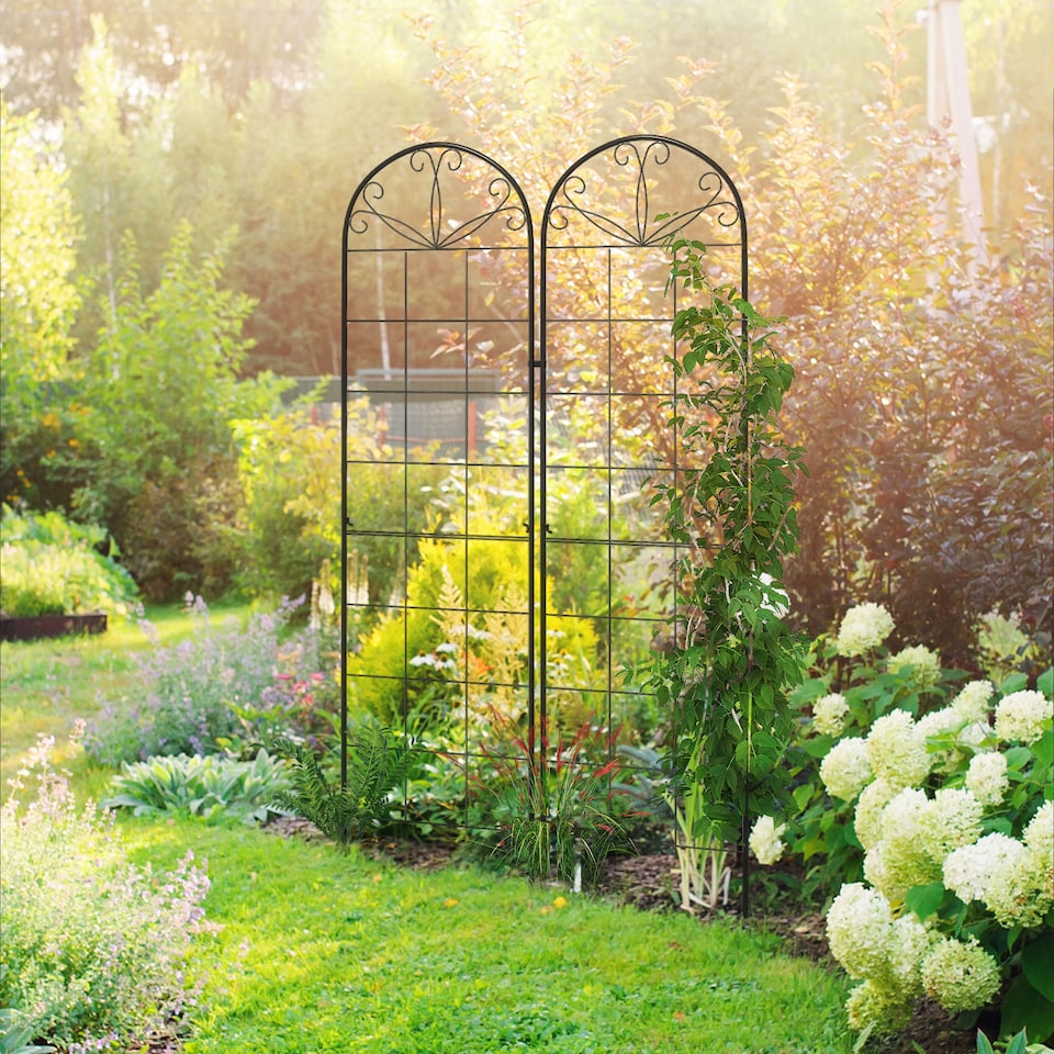 image 1 of Outsunny Set of 2 Metal Trellis for Climbing Plants, Grid Design, 50 x 180cm