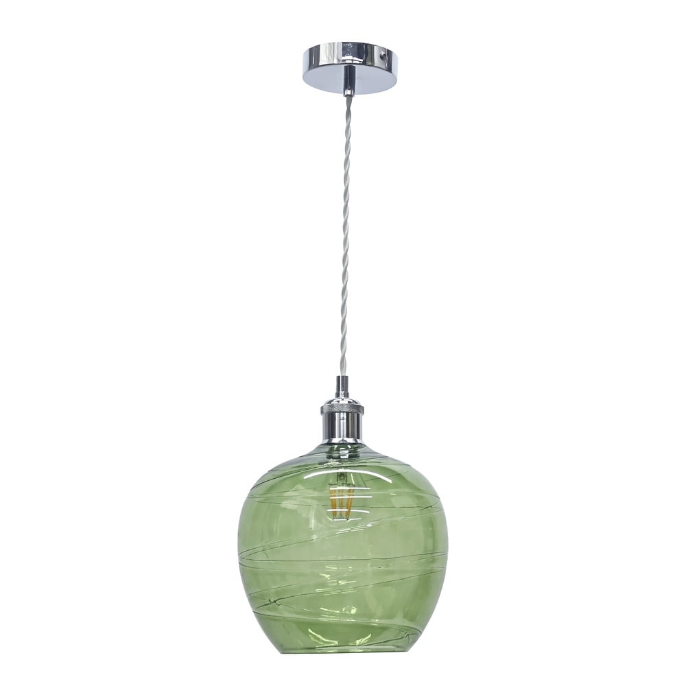 First Choice Lighting Leah - Green Ripple Glass Globe with Chrome Pendant Fitting