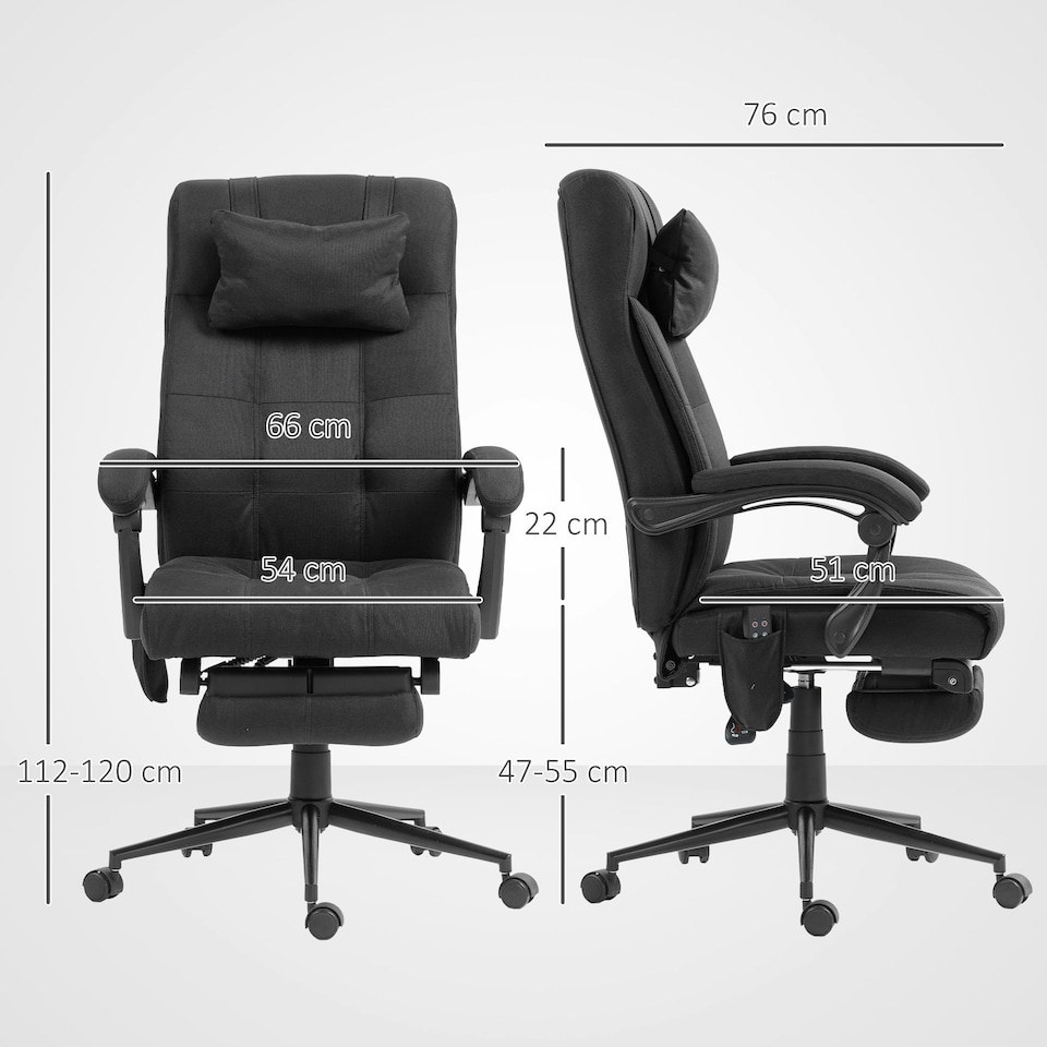 image 1 of Vinsetto Fabric Vibration Massage Office Chair with Heat, Head Pillow, Black