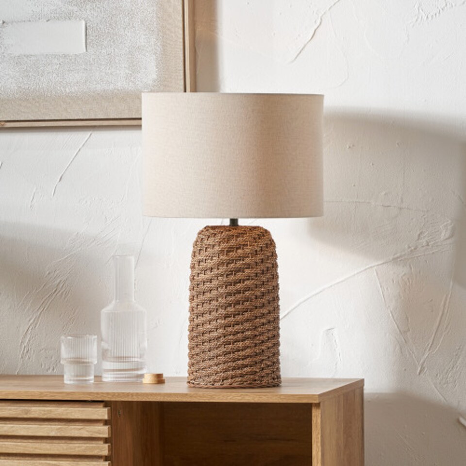 image 1 of Natural Woven Seagrass Table Lamp | Brown | Brown | 1