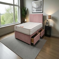 Sarah Plush Bed Set With Mattress, 2 Drawers Same Side & 24"Headboard