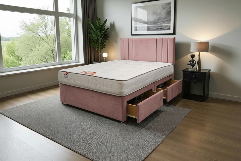 image 1 of Sarah Plush Bed Set With Mattress, 2 Drawers Same Side & 24"Headboard
