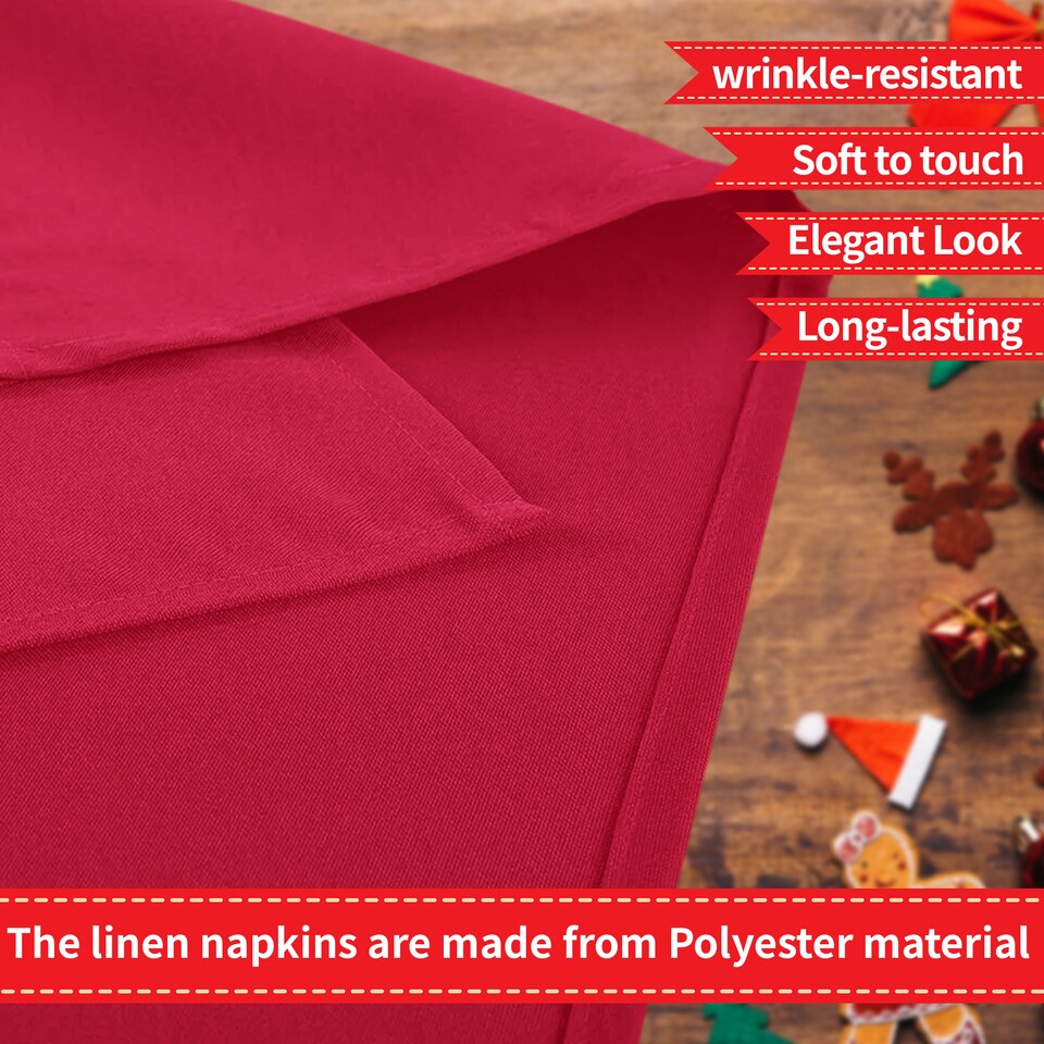 image 1 of 10pcs Red 100% Polyester Table Napkins with Hemmed Edges - 20 Inch