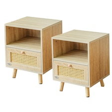 Abrihome Set of 2 Rattan Nightstand Cabinet, with Saving Storage Space and Shelves