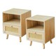 image 1 of Abrihome Set of 2 Rattan Nightstand Cabinet, with Saving Storage Space and Shelves