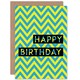 image 1 of Zig Zag Stripes Retro Blue Yellow Birthday Greeting Card