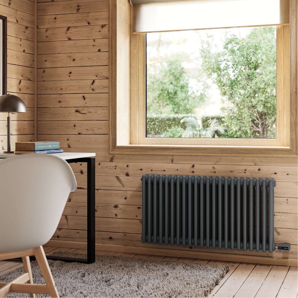 image 1 of Alpha - Anthracite Column Electric Radiator H500mm x W599mm 3 Column 600w Thermostatic WIFI - Feet Included