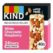 Kind Bars, White Chocolate Raspberry, Healthy Snack, Gluten Free Snack Bars, No Artificial Colours, Flavours or Preservatives, Multipack 24 x 40g