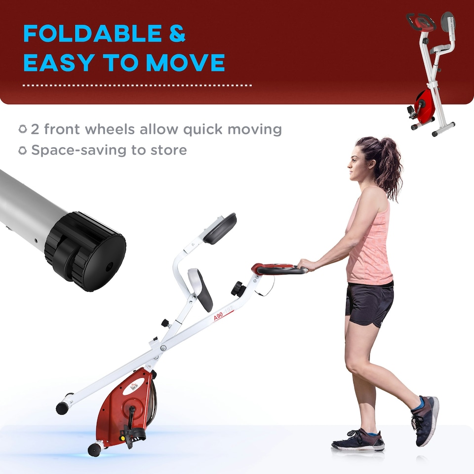 image 1 of HOMCOM Magnetic Resistance Exercise Bike Foldable LCD Adjustable Seat Grey