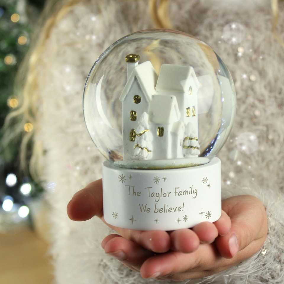 image 1 of Personalised Message Village Glitter Snow Globe