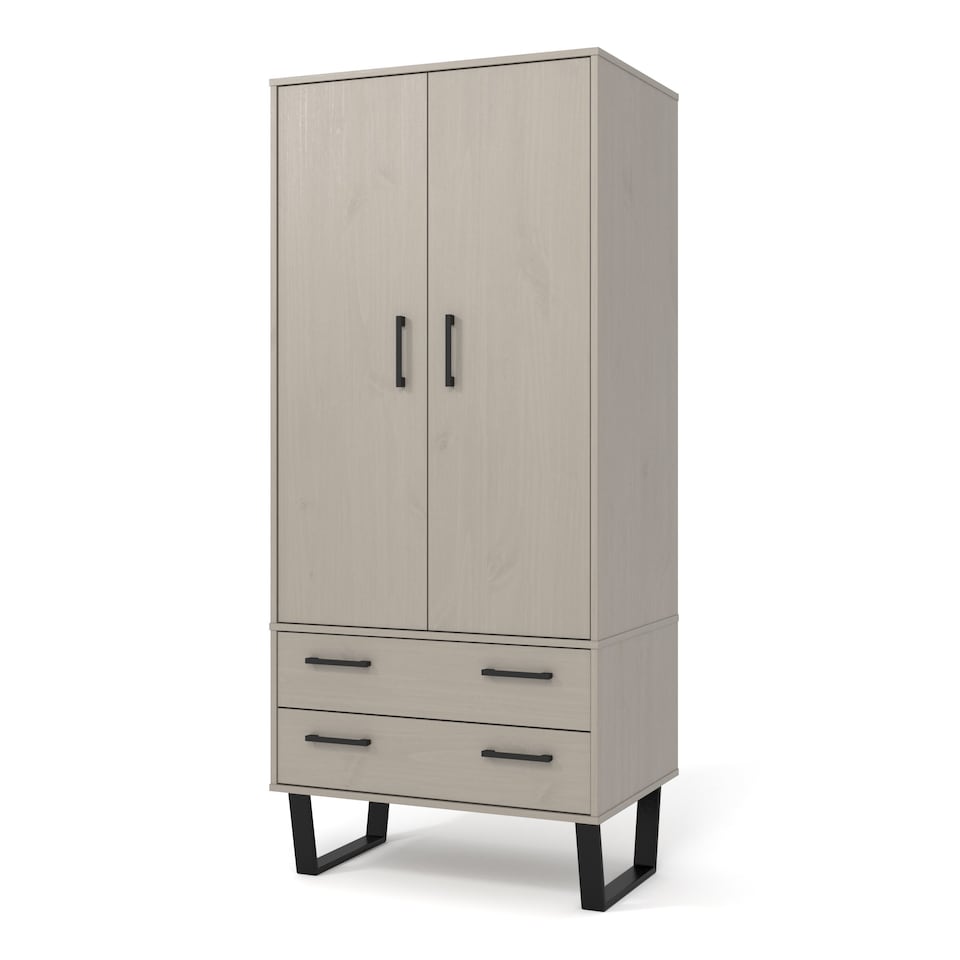 image 1 of Texas Industrial-Style Wardrobe with Drawers and Hanging Space, Antique Wax Finish | Grey | Grey | One Size | 1