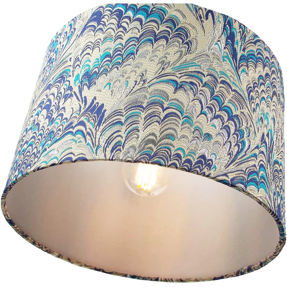 image 1 of Contemporary and Vivid Peacock Print 35cm Table/Pendant Lampshade in Soft Cotton | Multi | 14"