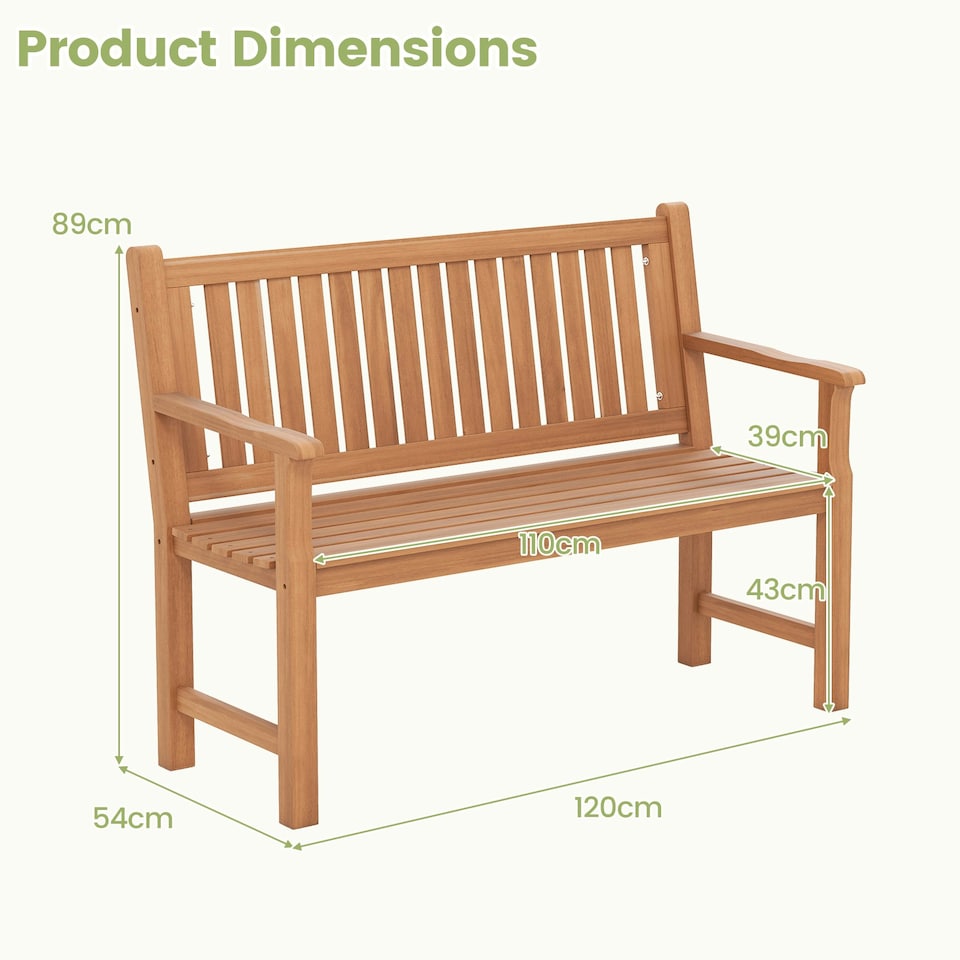 image 1 of COSTWAY 120 CM Outdoor Bench Solid Wood Garden Bench Brown