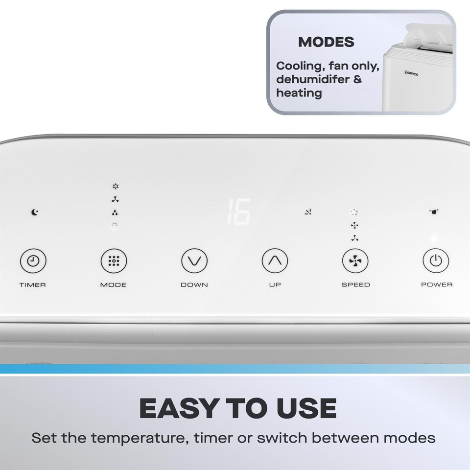 image 1 of Daewoo 12000 BTU 4 In 1 Portable Air Conditioner With Heating | White | 12000 BTU
